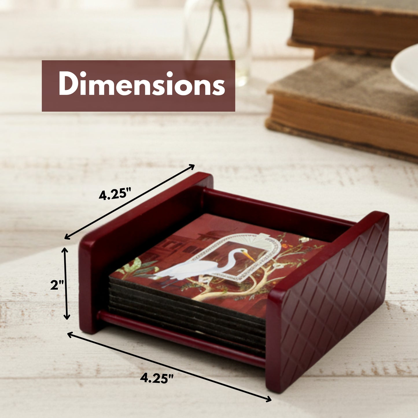 Coasters Set for Dining Table – Tea Coasters for Cups & Mugs | Elegant Table Décor Accessories – Set of 6 with Holder – Durable & Stylish