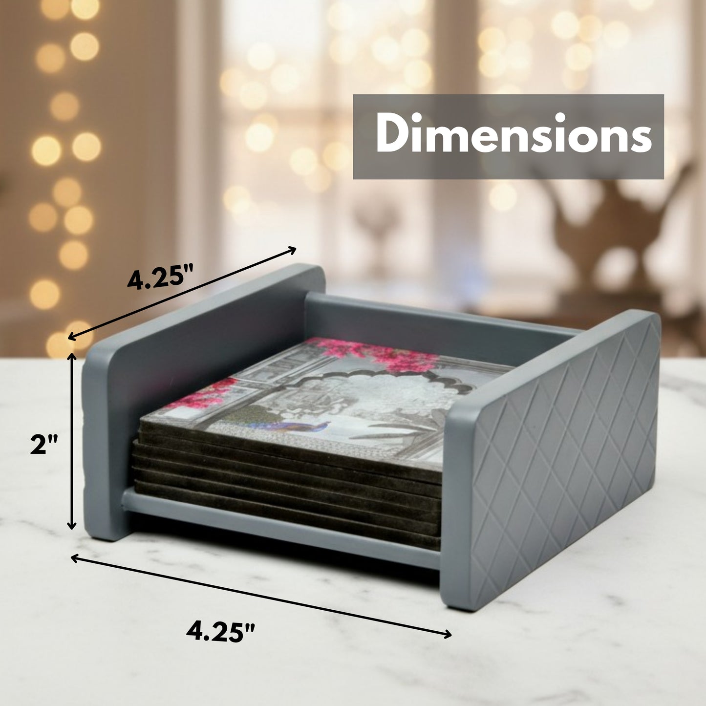 Coasters Set for Dining Table – Tea Coasters for Cups & Mugs | Elegant Table Décor Accessories – Set of 6 with Holder – Durable & Stylish