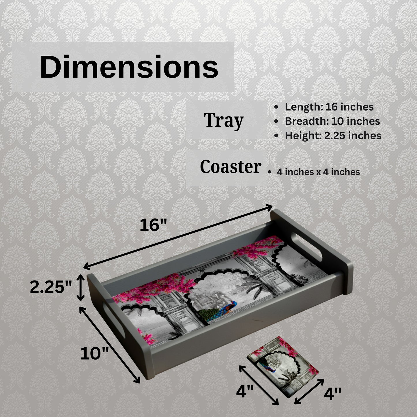 Wooden Serving Tray – 17.75" x 12" x 2.75", Reversible Water-Resistant Tray, Engineered Wood, Multipurpose Tray for Kitchen, Dining & Home Decor – Stylish & Strong
