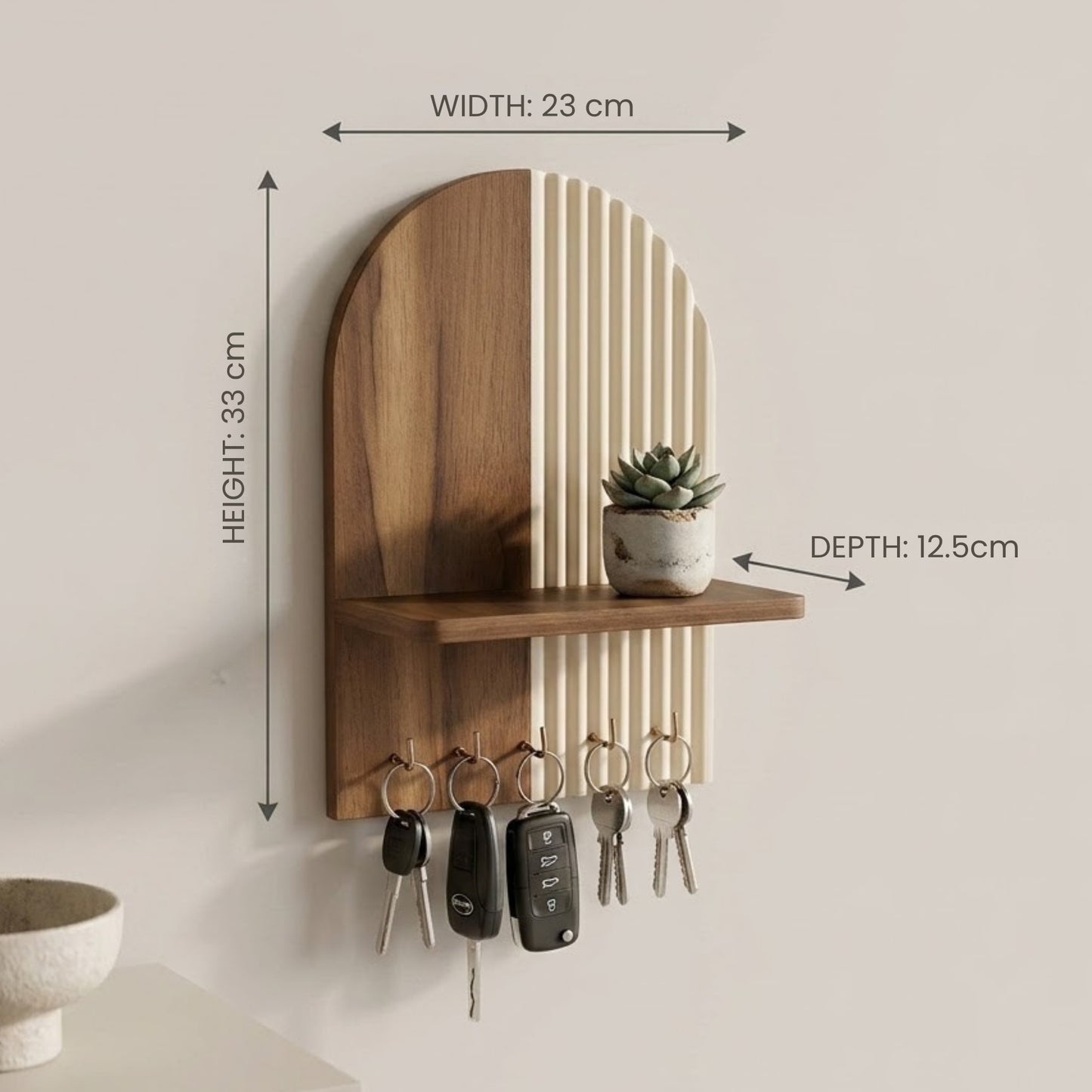 Alternative Shopify Titles Home Sparkle Classic Ivory Key Holder with Shelf | Wooden Wall Mounted Key Organizer