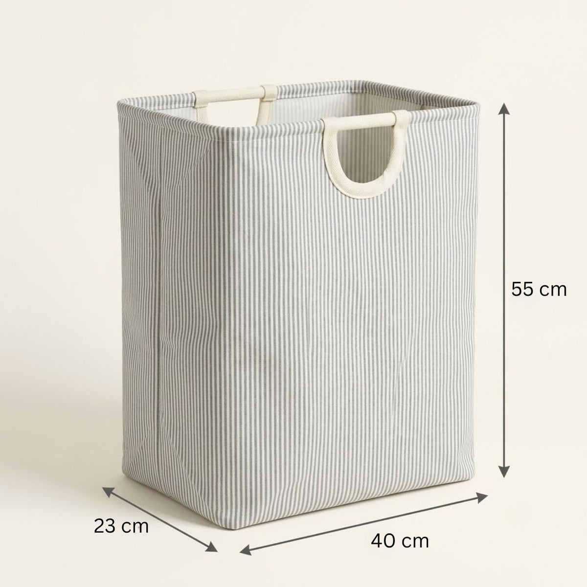 Premium Striped Print Laundry Basket for Clothes with Wooden Handles | Stylish Large Clothes Storage Basket for Bedroom & Laundry Room | 40 × 23 × 55 cm