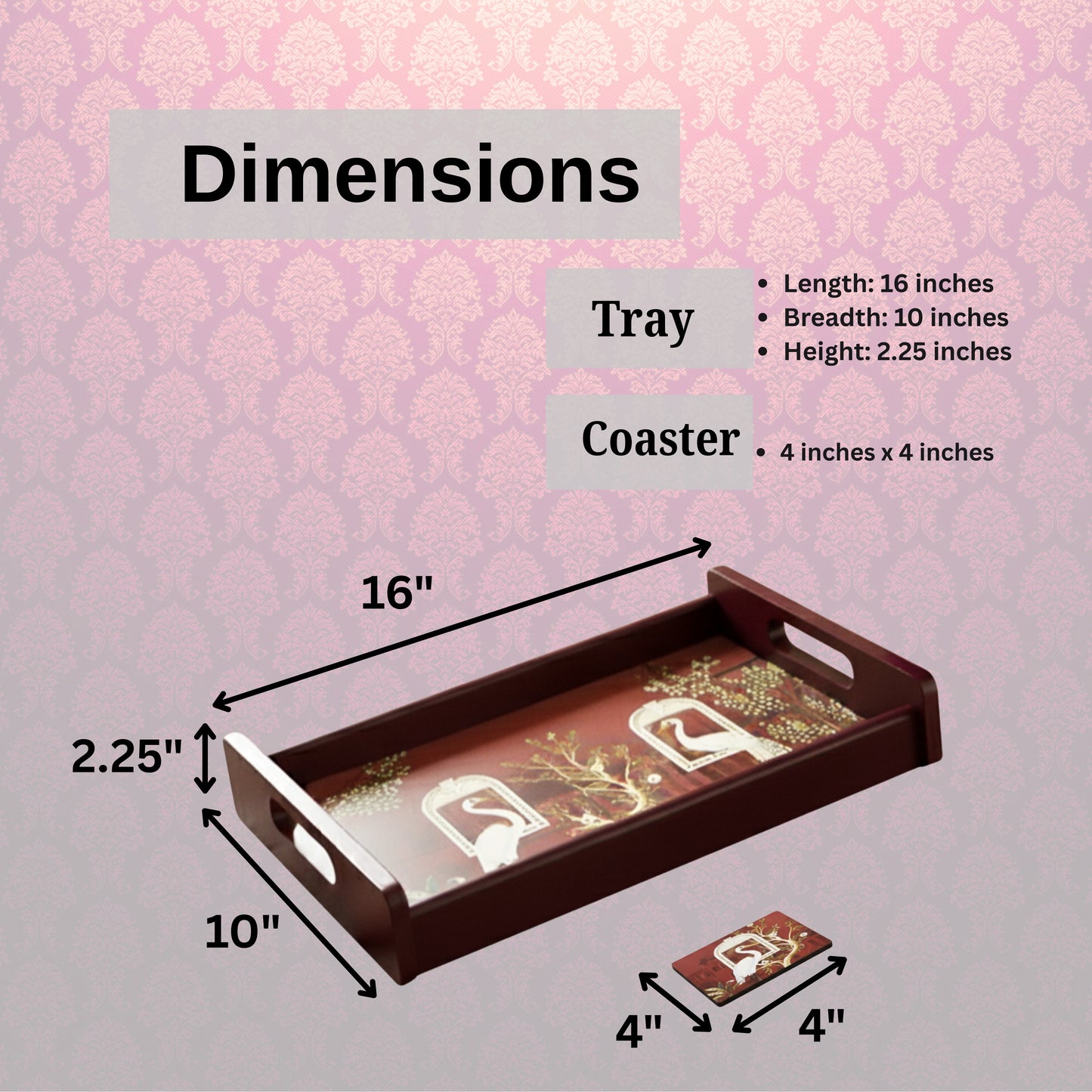 Wooden Serving Tray – 17.75" x 12" x 2.75", Reversible Water-Resistant Tray, Engineered Wood, Multipurpose Tray for Kitchen, Dining & Home Decor – Stylish & Strong