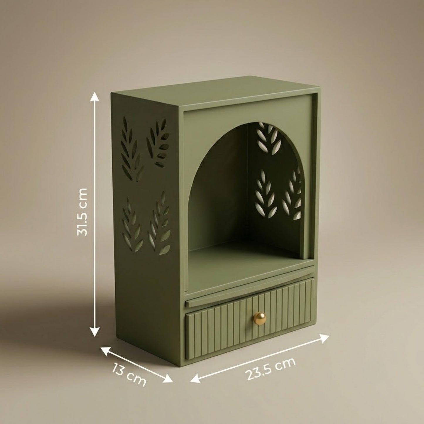 Home Sparkle Modern Wooden Mandir | Leaf Pattern Home Temple with Storage Drawer
