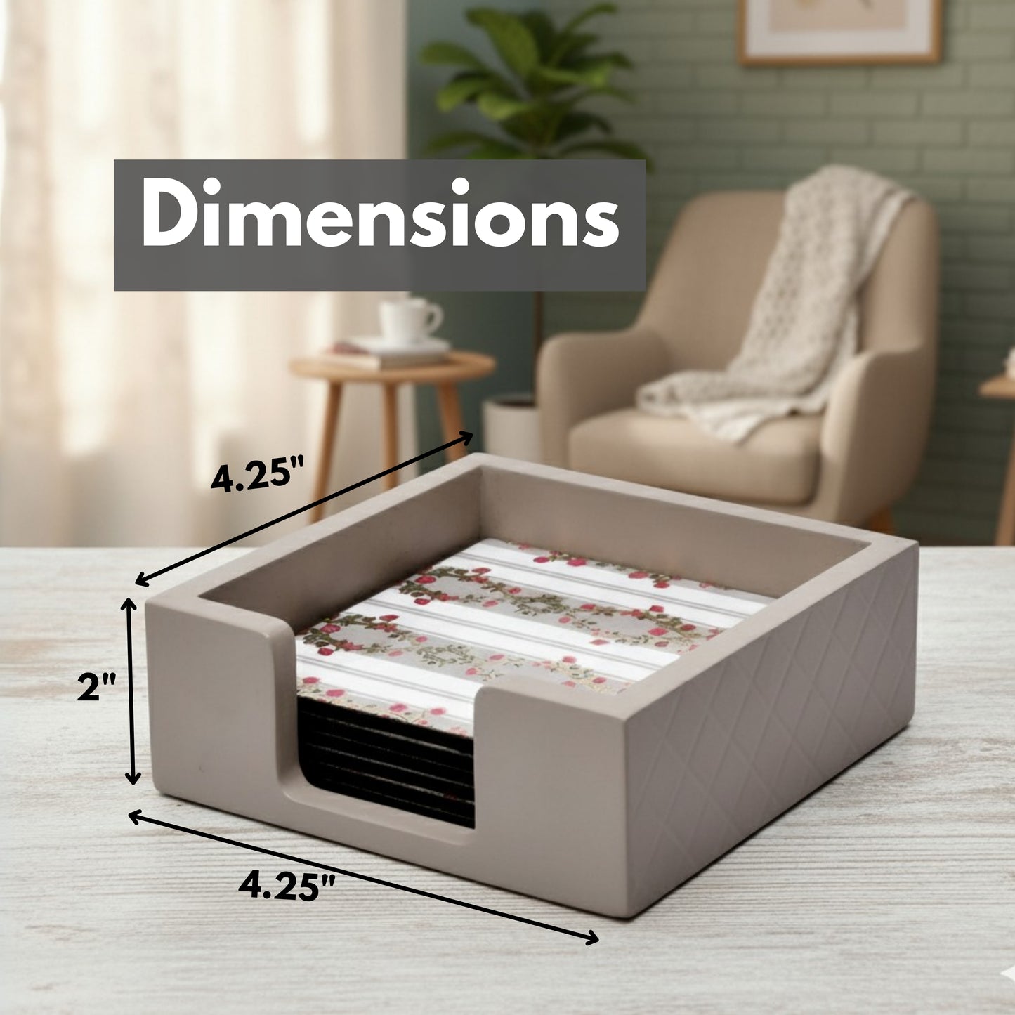 Coasters Set for Dining Table – Tea Coasters for Cups & Mugs | Elegant Table Décor Accessories – Set of 6 with Holder – Durable & Stylish