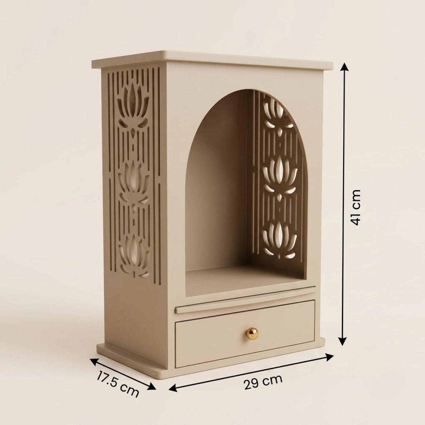 Home Sparkle Modern Wooden Home Temple with Drawer | Beige Finish Pooja Mandir for Home