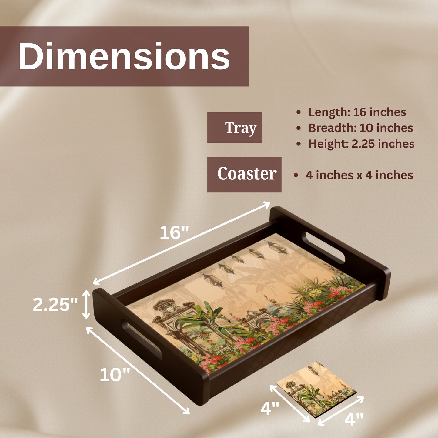 Wooden Serving Tray – 17.75" x 12" x 2.75", Reversible Water-Resistant Tray, Engineered Wood, Multipurpose Tray for Kitchen, Dining & Home Decor – Stylish & Strong