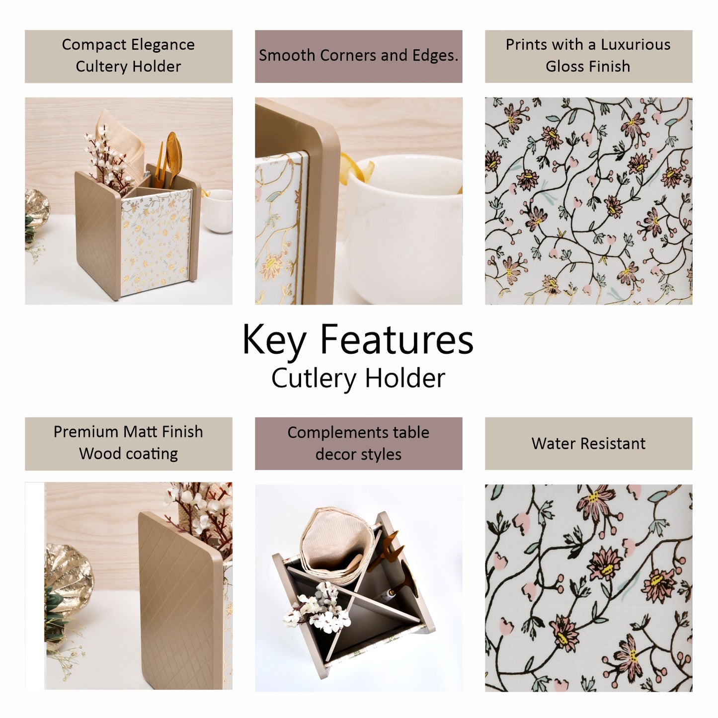 Wooden Cutlery Holder for Dining Table & Kitchen | Multi-Section Utensil Organizer for Spoons, Forks & Napkins – Stylish Table Accessory