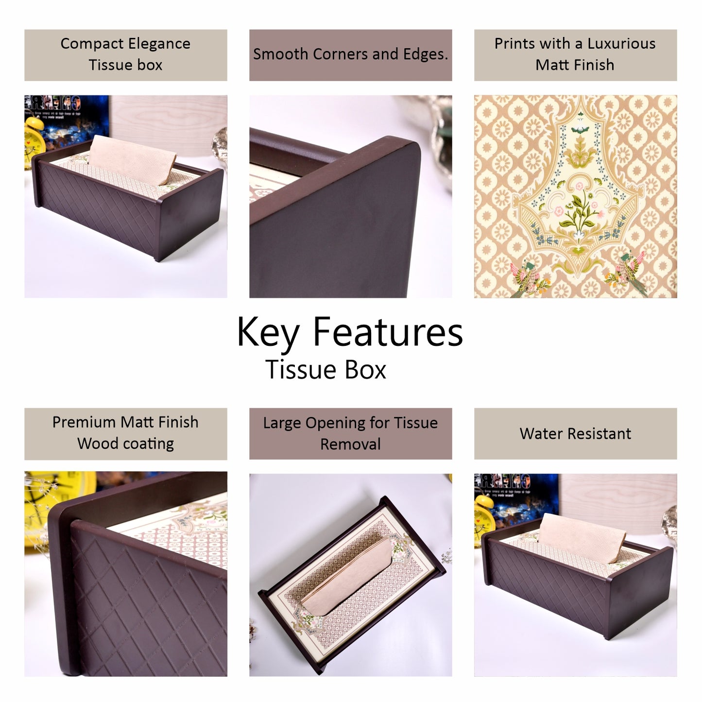 Wooden Tissue Holder for Dining Table | Elegant Printed Napkin Holder for Home, Office & Café Décor