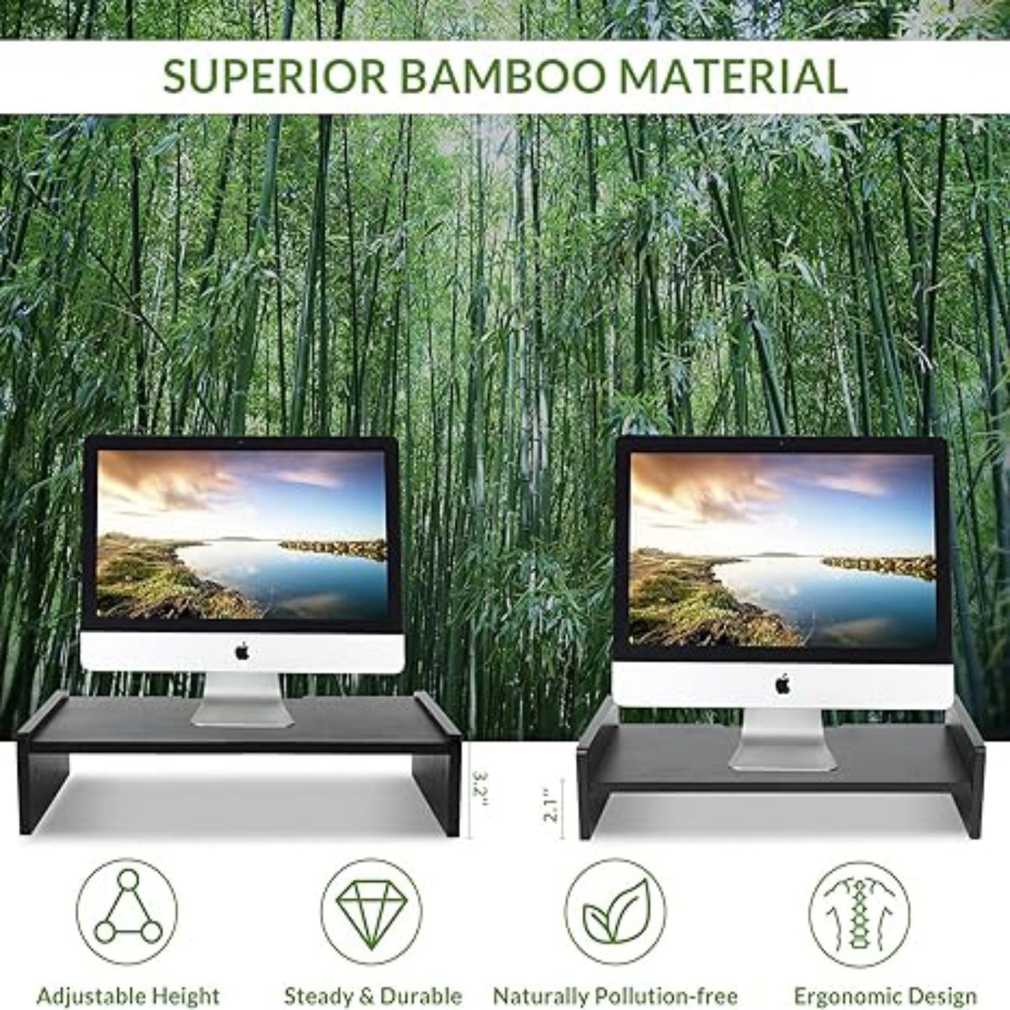 Home Sparkle Bamboo Wooden Monitor Stand Riser for Desk | Ergonomic Desktop Organizer for Office, Home, Studio, Gaming & Study Tables