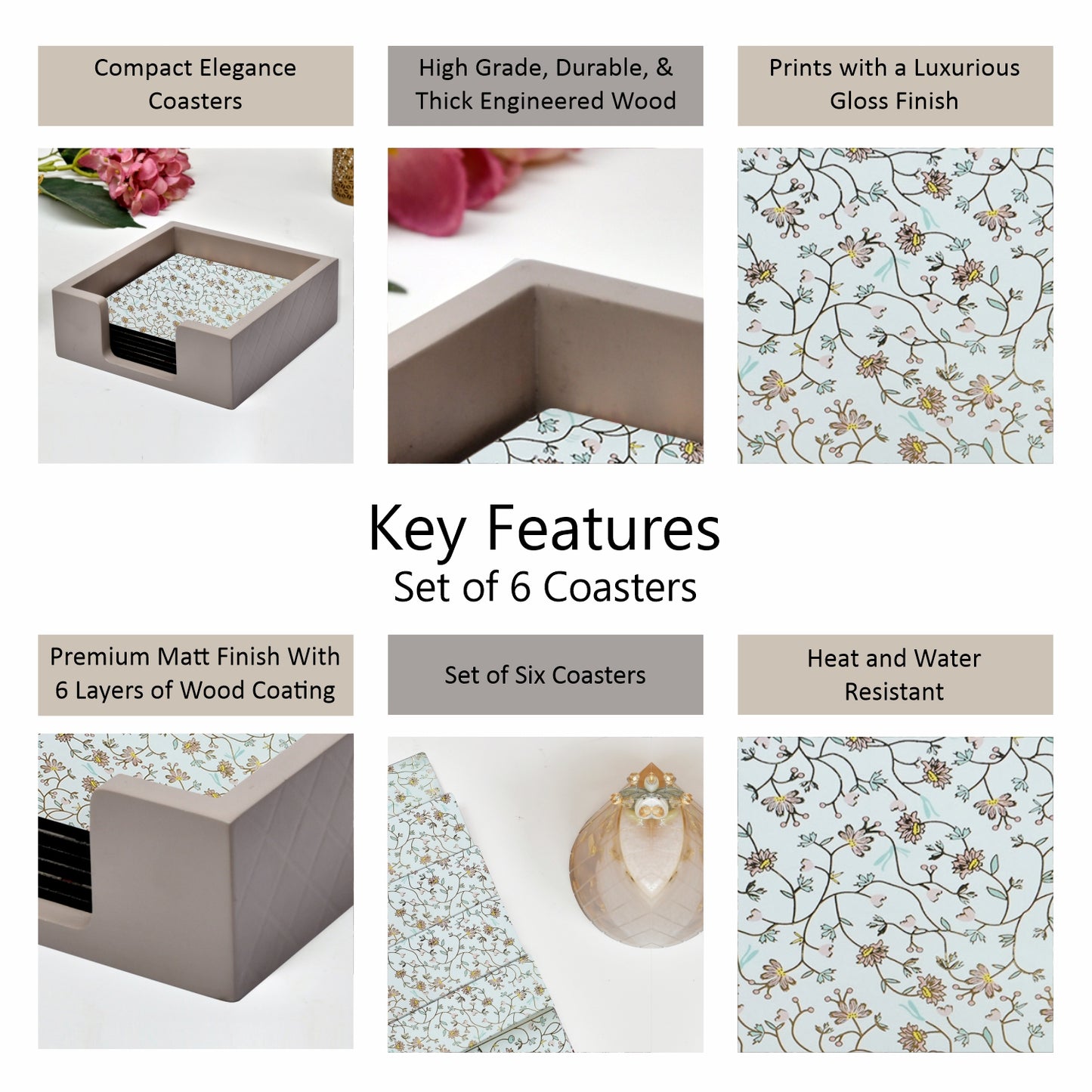 Set of 3 Printed Wooden Serving Trays – Elegant Glossy Design | Perfect for Tea, Coffee, Snacks & Home Décor