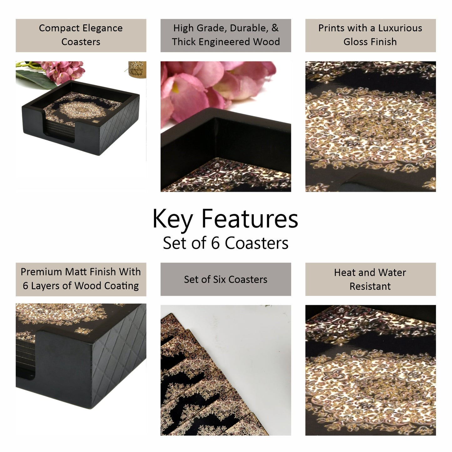 Set of 3 Printed Wooden Serving Trays – Elegant Glossy Design | Perfect for Tea, Coffee, Snacks & Home Décor