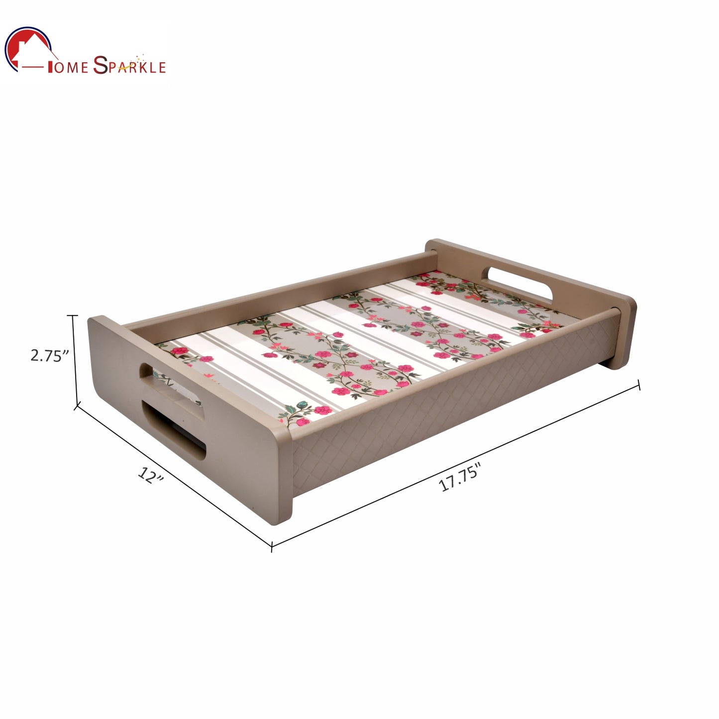 **Home Sparkle 18 Inch Reversible Wooden Serving Tray | Double-Sided Floral Printed Decorative Tray for Tea, Coffee, Breakfast & Snacks**