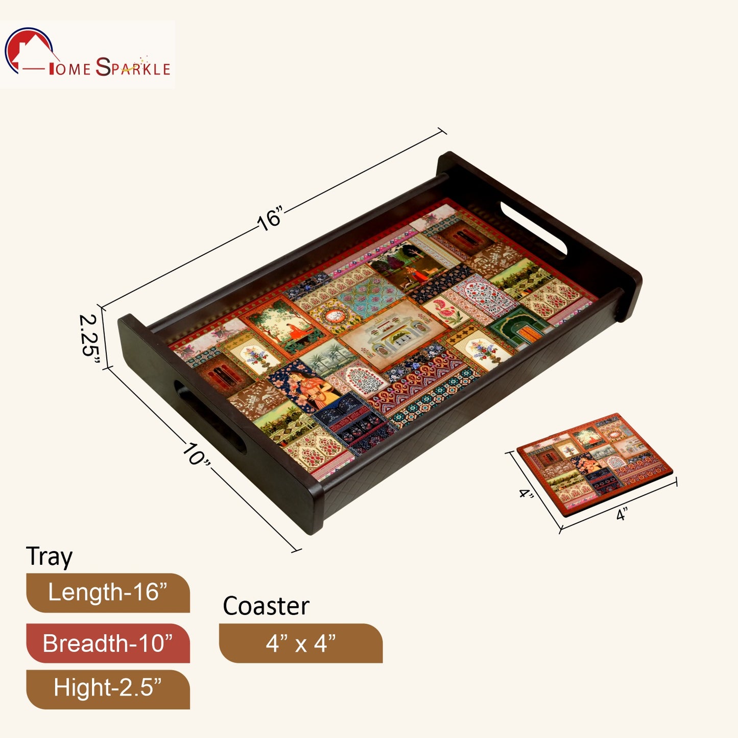 Wooden Serving Tray – 17.75" x 12" x 2.75", Reversible Water-Resistant Tray, Engineered Wood, Multipurpose Tray for Kitchen, Dining & Home Decor – Stylish & Strong