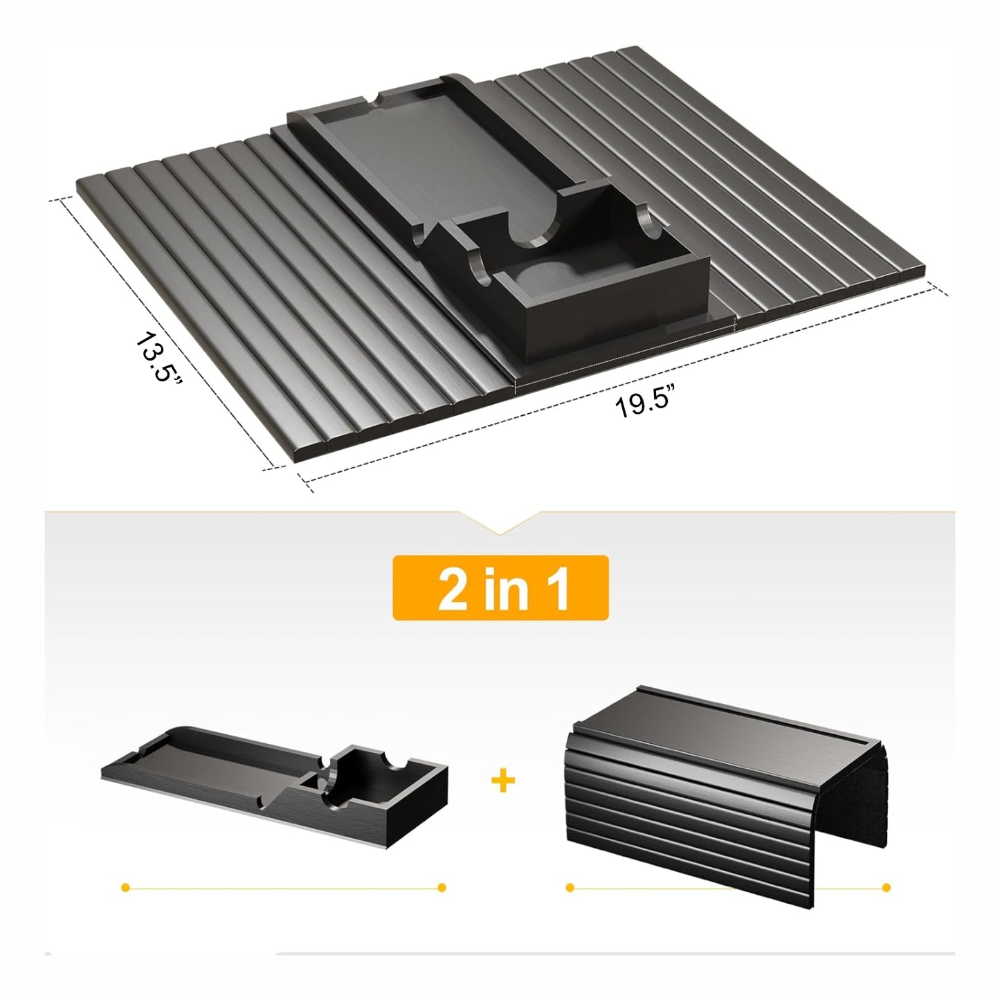 Home Sparkle Bamboo Couch Armrest Tray 2 in 1 - Cup Holder & Sofa Arm Tray - Anti-Slip, Foldable - Black