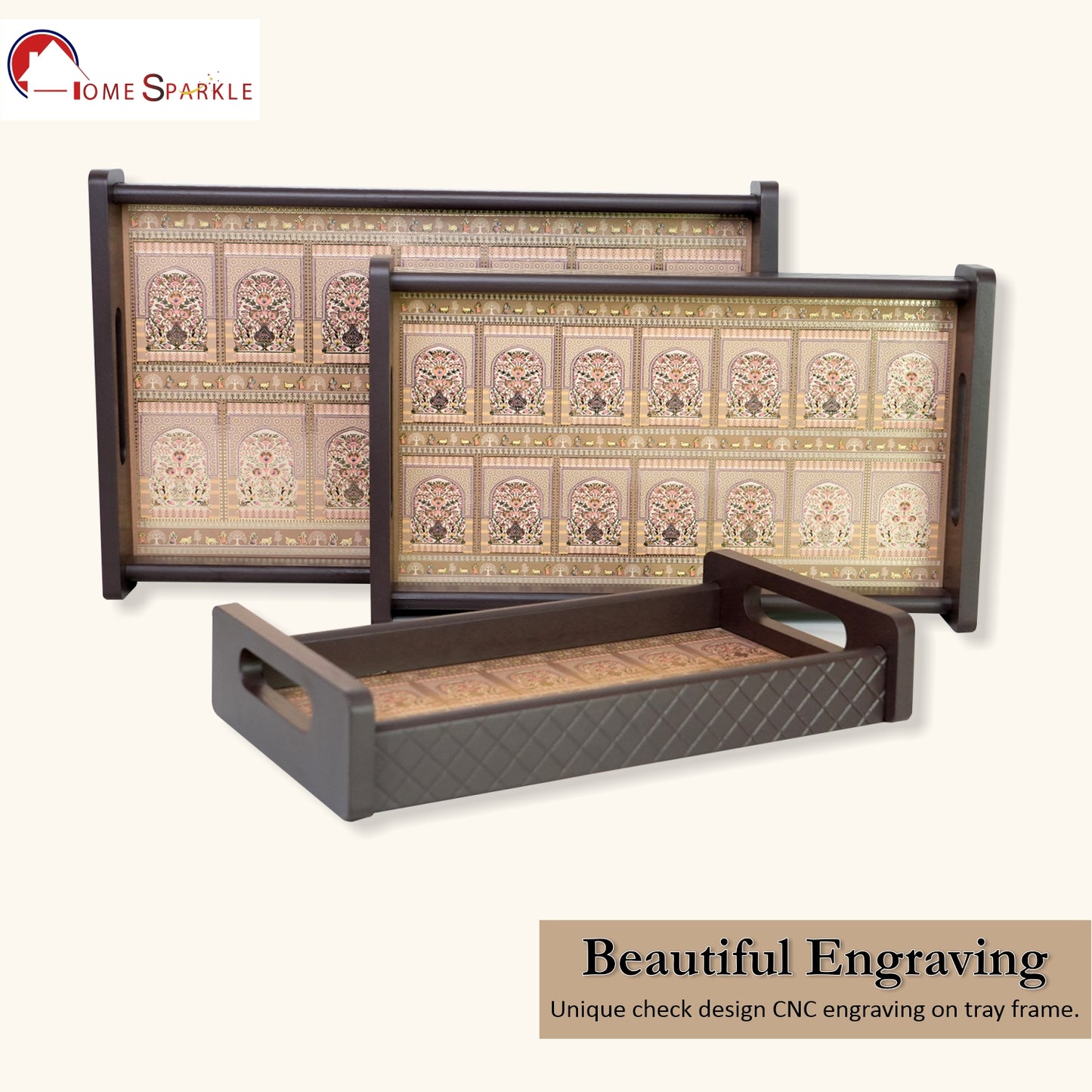 Stylish set of 3 printed wooden serving trays — perfect for tea, coffee, snacks, and home décor. Durable, elegant, and ideal for everyday use or gifting.