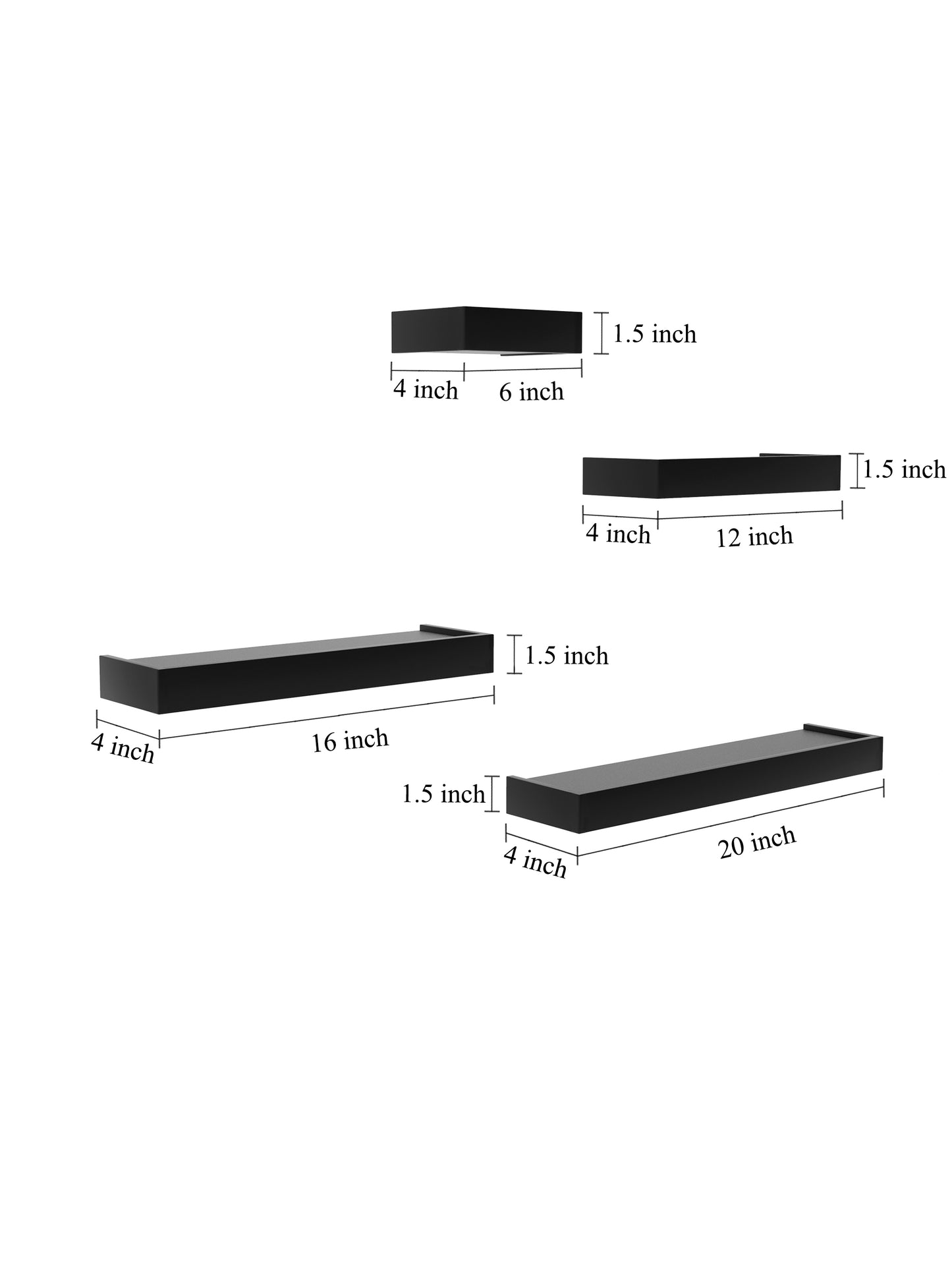 Home Sparkle Modern Floating Wall Shelves Set of 4 – Decorative Wall Mounted Display Shelves for Living Room, Bedroom & Office