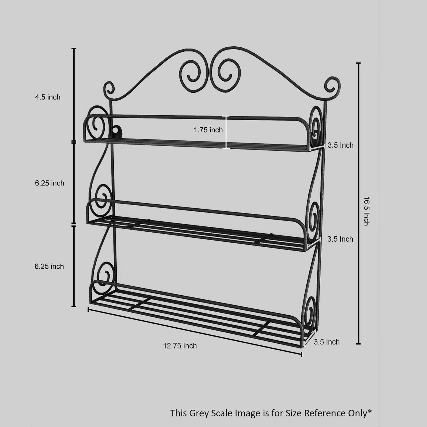 Home Sparkle 3-Tier Wall Mounted Kitchen Rack | Wrought Iron Spice & Storage Shelf for Jars, Bottles, Glasses & Kitchen Essentials | Black