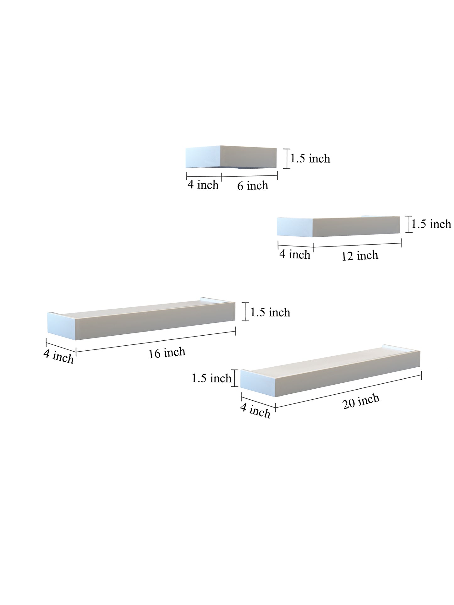 Home Sparkle Modern Floating Wall Shelves Set of 4 – White Wall Mounted Display Shelves for Living Room, Bedroom & Office