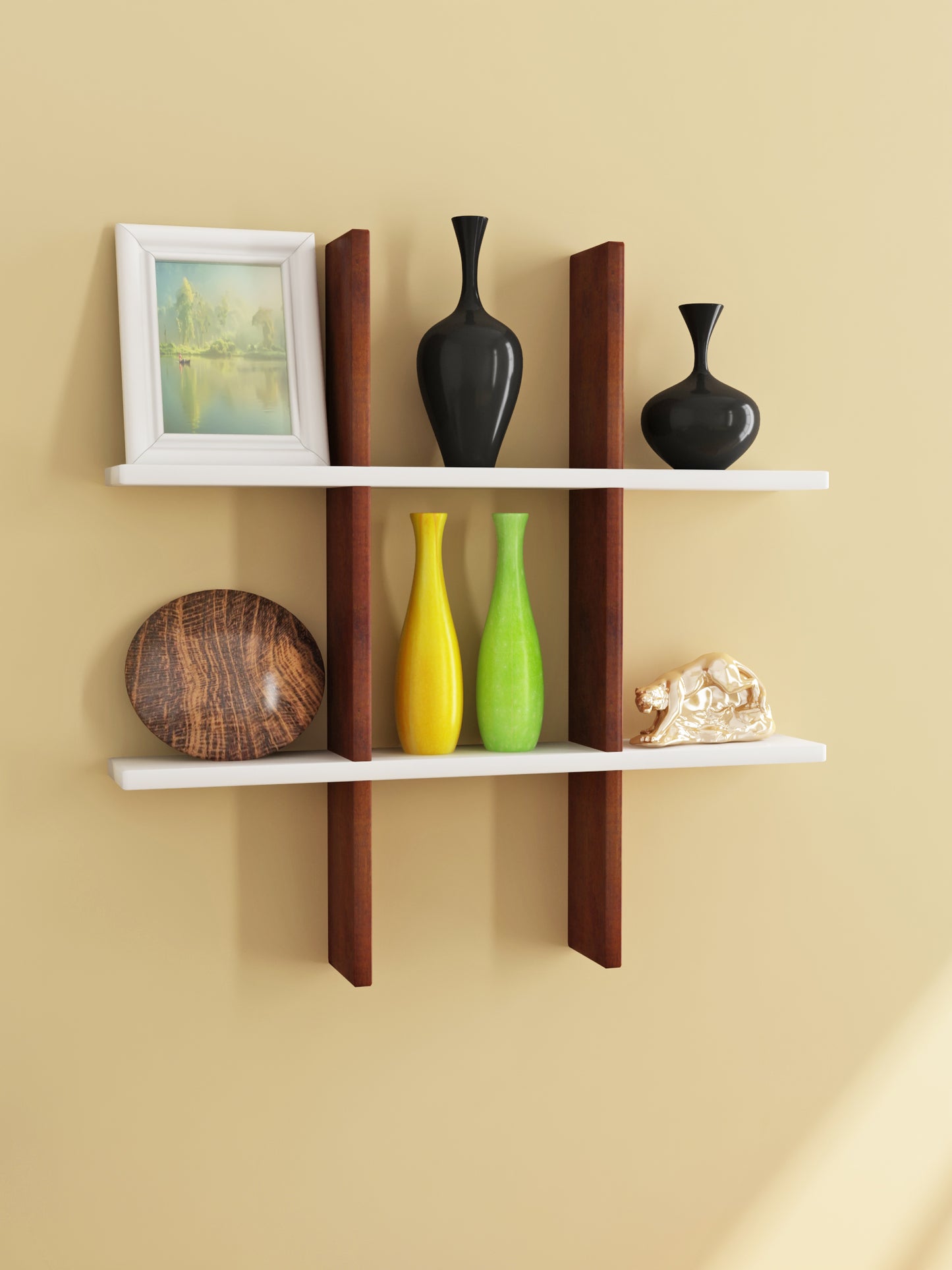 Home Sparkle Plus Shaped Wall Shelves Engineered Wood | Display Rustic Wood Ledge Shelves | Wall Shelves| Rack | Farmhouse Shelves for Bedroom Office Kitchen Living Room (Brown)