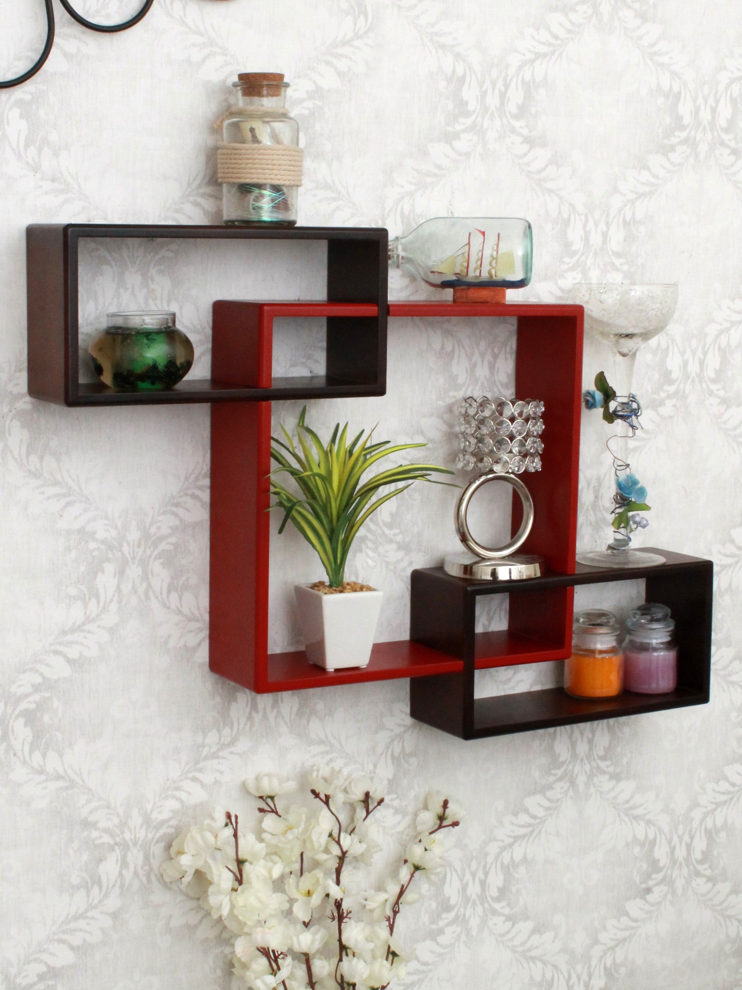 Home Sparkle Wall Mounted Floating Shelves | Interlocking 1 Big Cube & 2 Small Rectangle Design | Perfect Shelving Unit for Bedrooms, Offices, Living Rooms & Kitchens