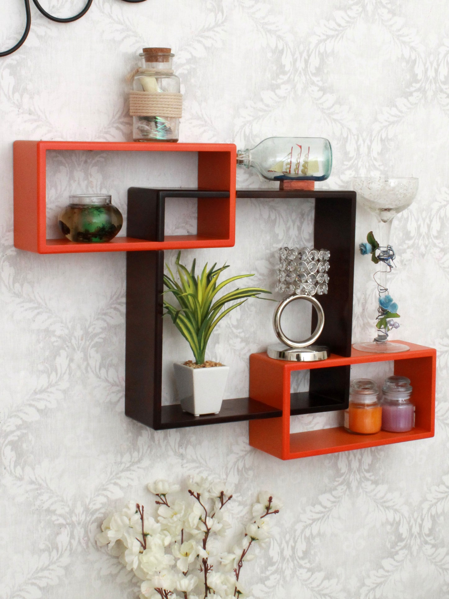 Home Sparkle Wall Mounted Floating Shelves | Interlocking 1 Big Cube & 2 Small Rectangle Design | Perfect Shelving Unit for Bedrooms, Offices, Living Rooms & Kitchens