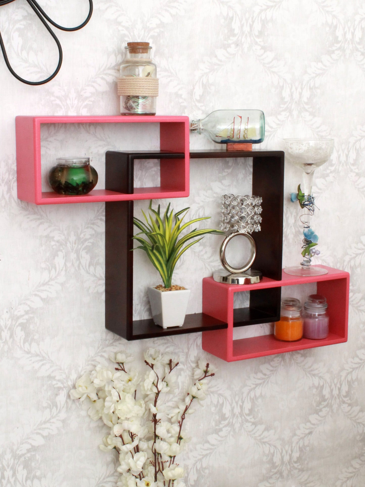 Home Sparkle Wall Mounted Floating Shelves | Interlocking 1 Big Cube & 2 Small Rectangle Design | Perfect Shelving Unit for Bedrooms, Offices, Living Rooms & Kitchens