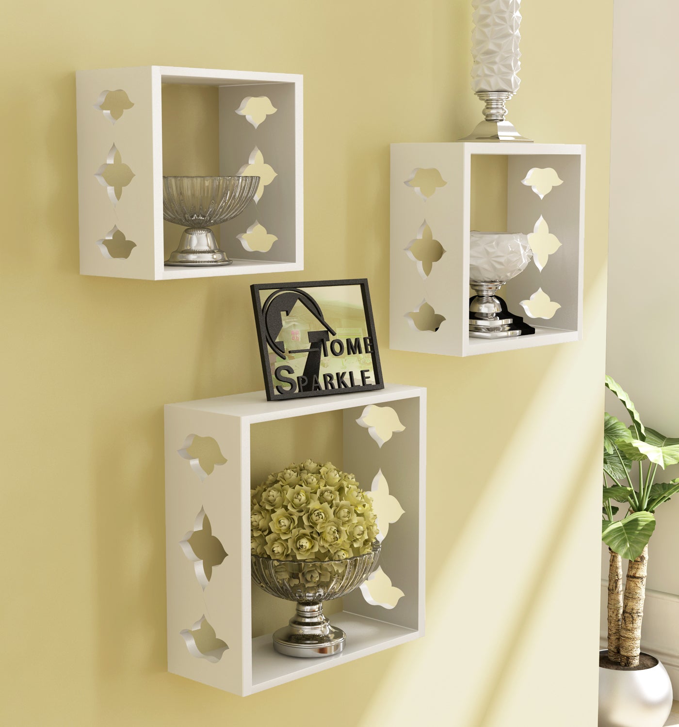 Home Sparkle Floating Wooden Wall Shelf | Cube Design Wall Mounted Shelves for Living Room