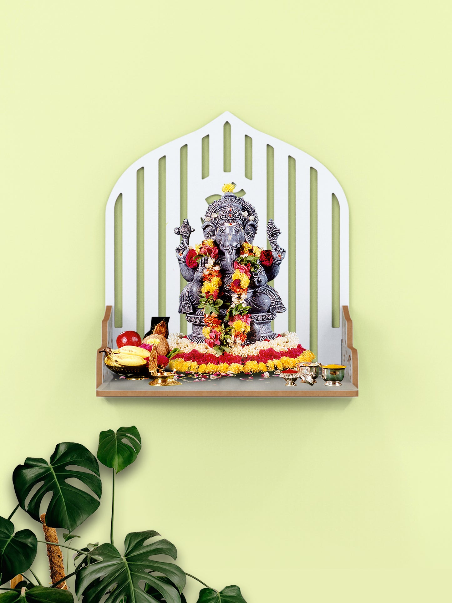 Om Wall Handing Mandir |Wooden Wall Mounted Hanging Puja Temple | Wood God Stand for Pooja Room | Mandir Devghar Stand Temple |  for Home Shop Office, Puja Mandir Pooja Stand for Home Wall