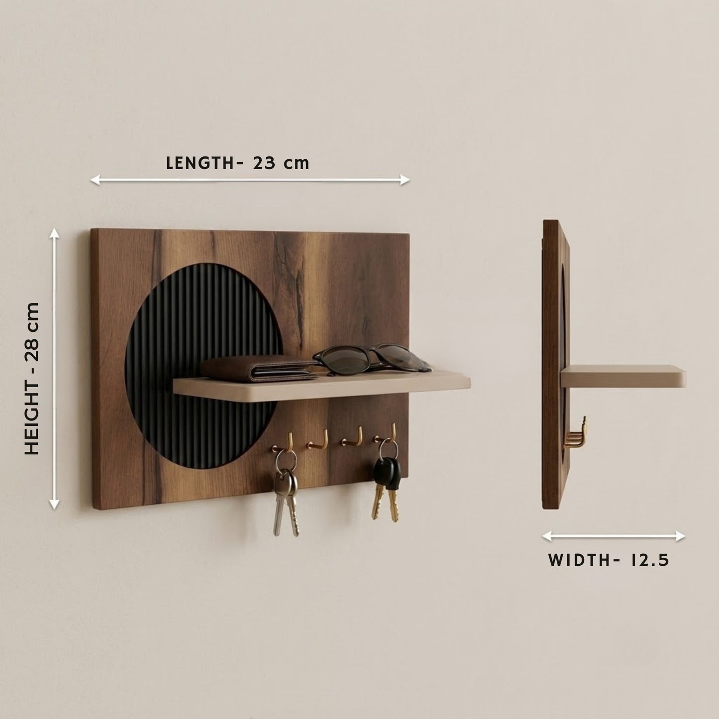 Home Sparkle Modern Black Circle Key Holder with Shelf | Wooden Wall Mounted Key Organizer