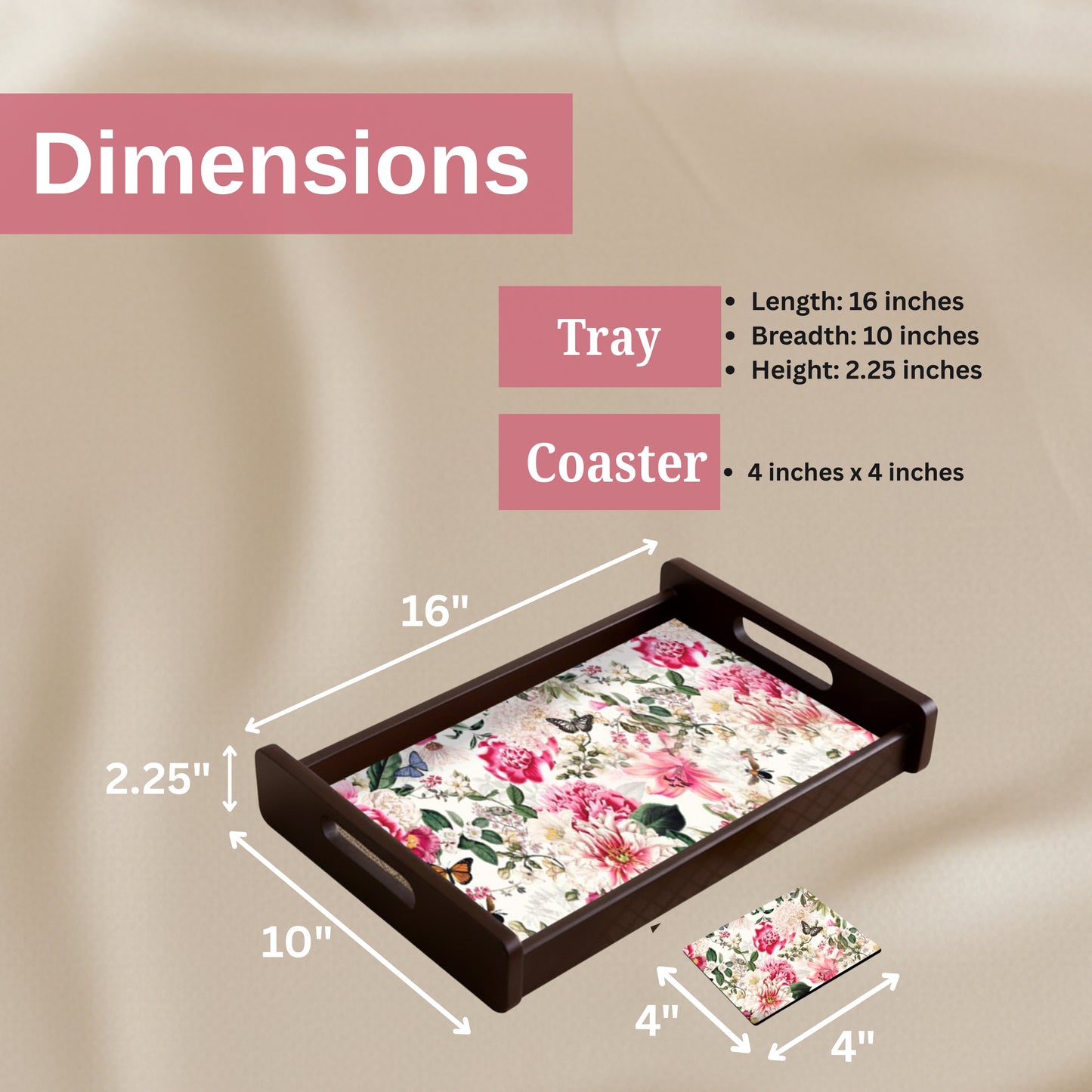 Wooden Serving Tray – 17.75" x 12" x 2.75", Reversible Water-Resistant Tray, Engineered Wood, Multipurpose Tray for Kitchen, Dining & Home Decor – Stylish & Strong