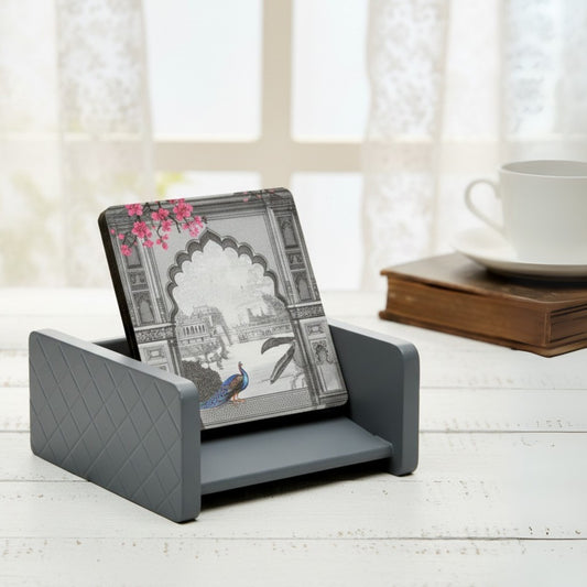 Coasters Set for Dining Table – Tea Coasters for Cups & Mugs | Elegant Table Décor Accessories – Set of 6 with Holder – Durable & Stylish