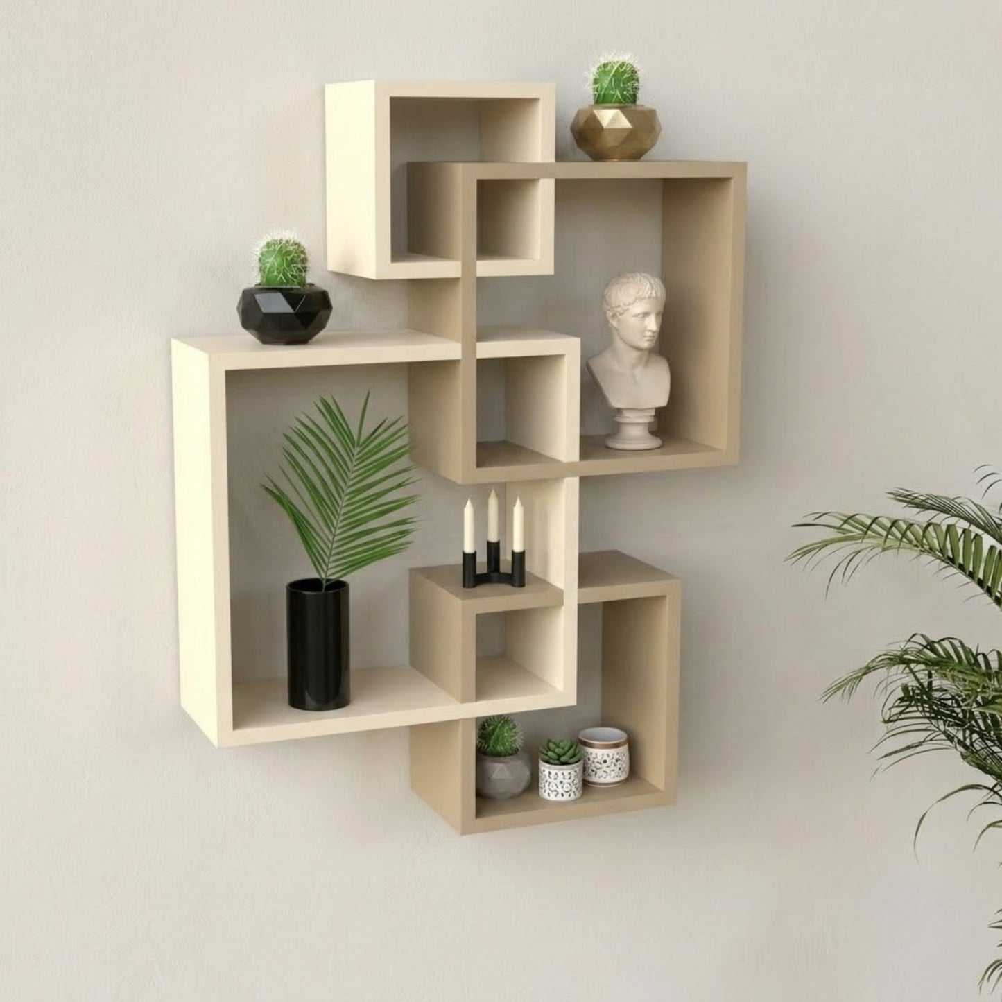 Home Sparkle Modern Floating Wall Shelf | Decorative Geometric MDF Wall Rack for Living Room, Bedroom & Office
