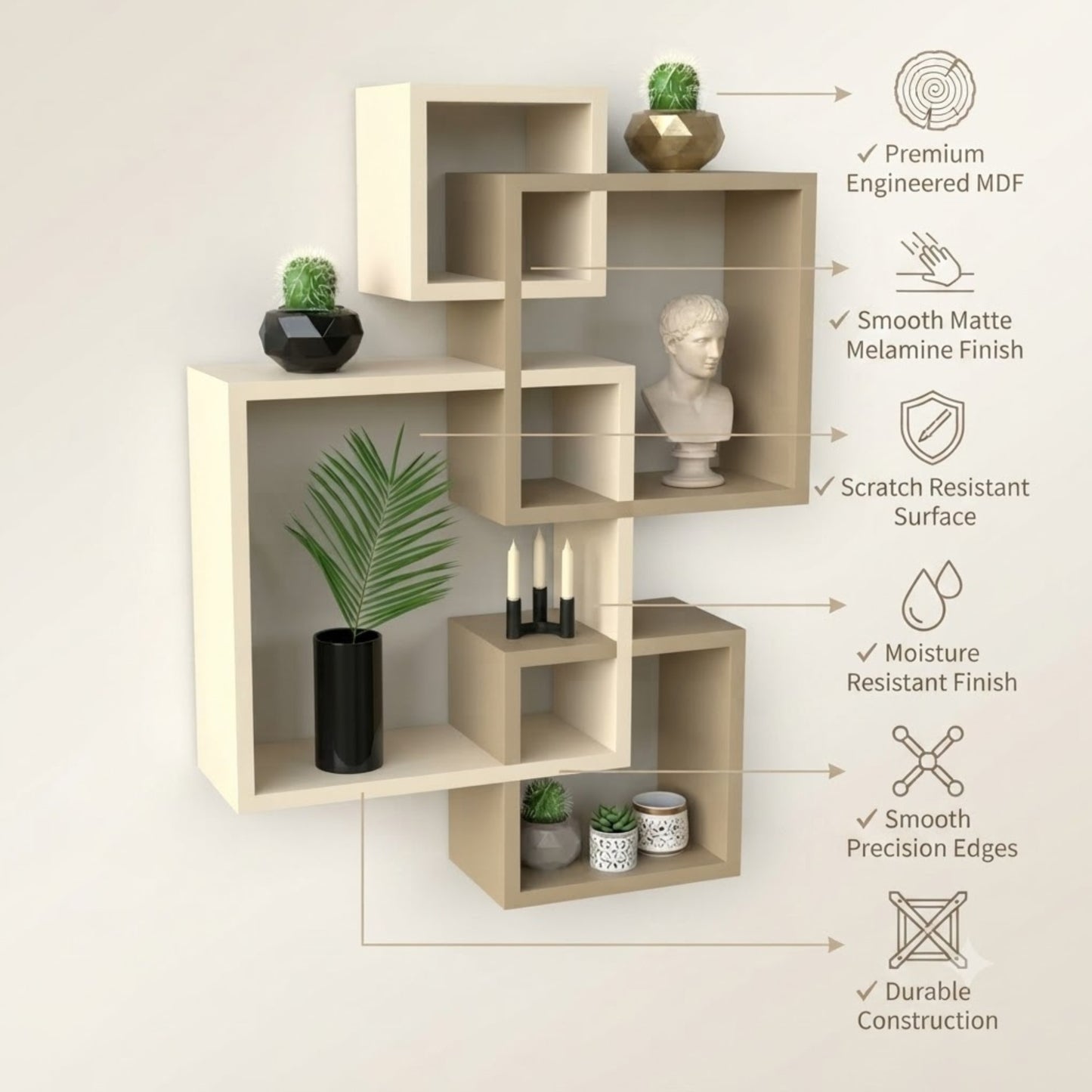 Home Sparkle Modern Floating Wall Shelf | Decorative Geometric MDF Wall Rack for Living Room, Bedroom & Office