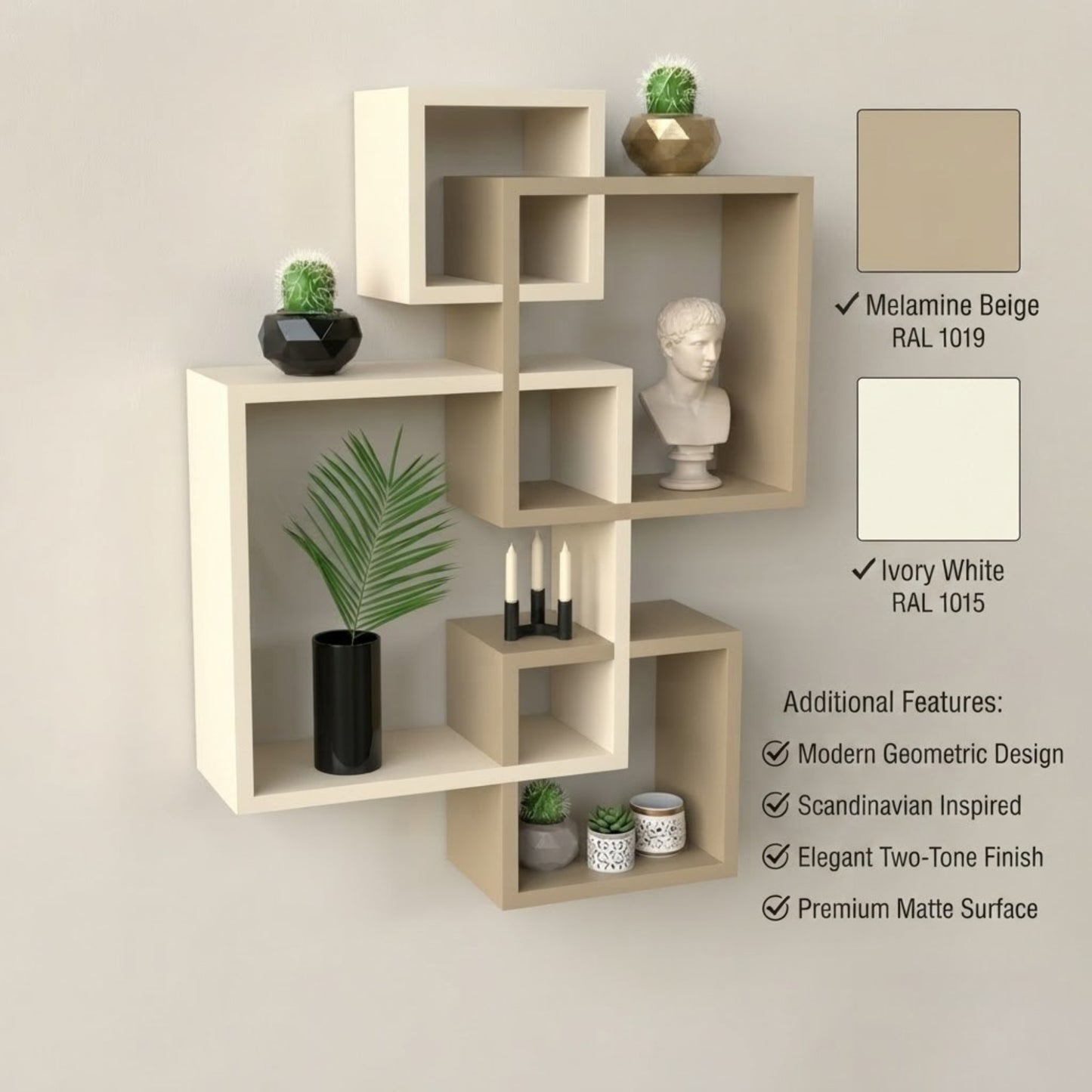 Home Sparkle Modern Floating Wall Shelf | Decorative Geometric MDF Wall Rack for Living Room, Bedroom & Office