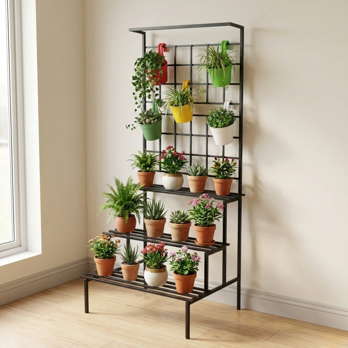 Home Sparkle Metal 3 Tier Plant Stand |Black|Indoor & Outdoor Flower Pot Stand for Balcony, Living Room, Patio & Garden | Decorative Planter Holder for Home Decor