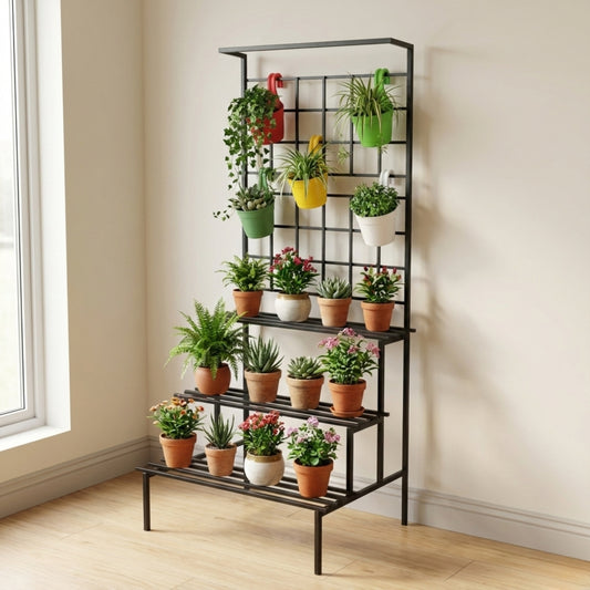 Home Sparkle Metal 3 Tier Plant Stand |Black|Indoor & Outdoor Flower Pot Stand for Balcony, Living Room, Patio & Garden | Decorative Planter Holder for Home Decor