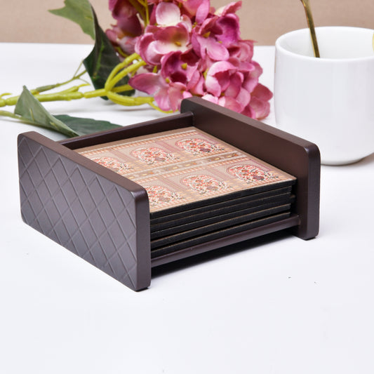 Coasters Set for Dining Table – Tea Coasters for Cups & Mugs | Elegant Table Décor Accessories – Set of 6 with Holder – Durable & Stylish