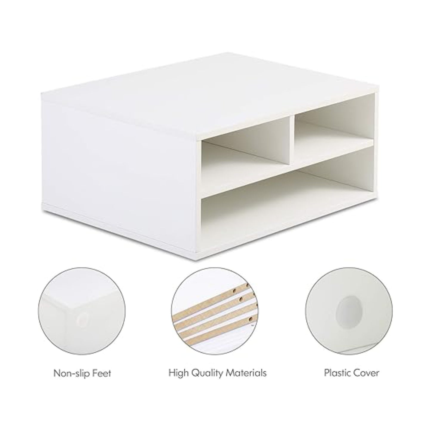 Home Sparkle 3-Tier Printer Stand with Storage – Wood Desk Organizer Shelf for Home/Office, Paper Tray, Printer Riser for Desk, Compact Monitor Stand