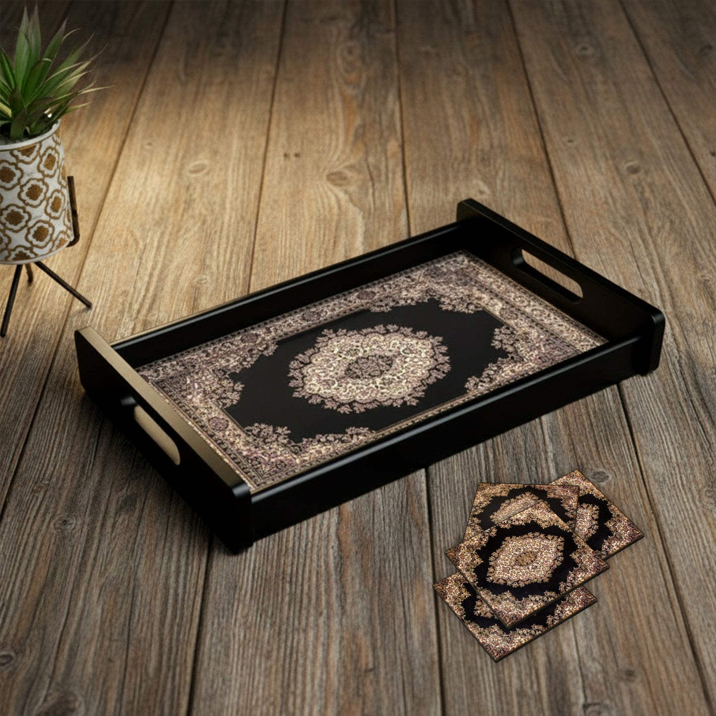 Wooden Serving Tray – 17.75" x 12" x 2.75", Reversible Water-Resistant Tray, Engineered Wood, Multipurpose Tray for Kitchen, Dining & Home Decor – Stylish & Strong