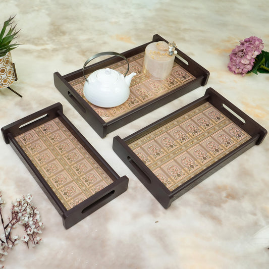 Stylish set of 3 printed wooden serving trays — perfect for tea, coffee, snacks, and home décor. Durable, elegant, and ideal for everyday use or gifting.