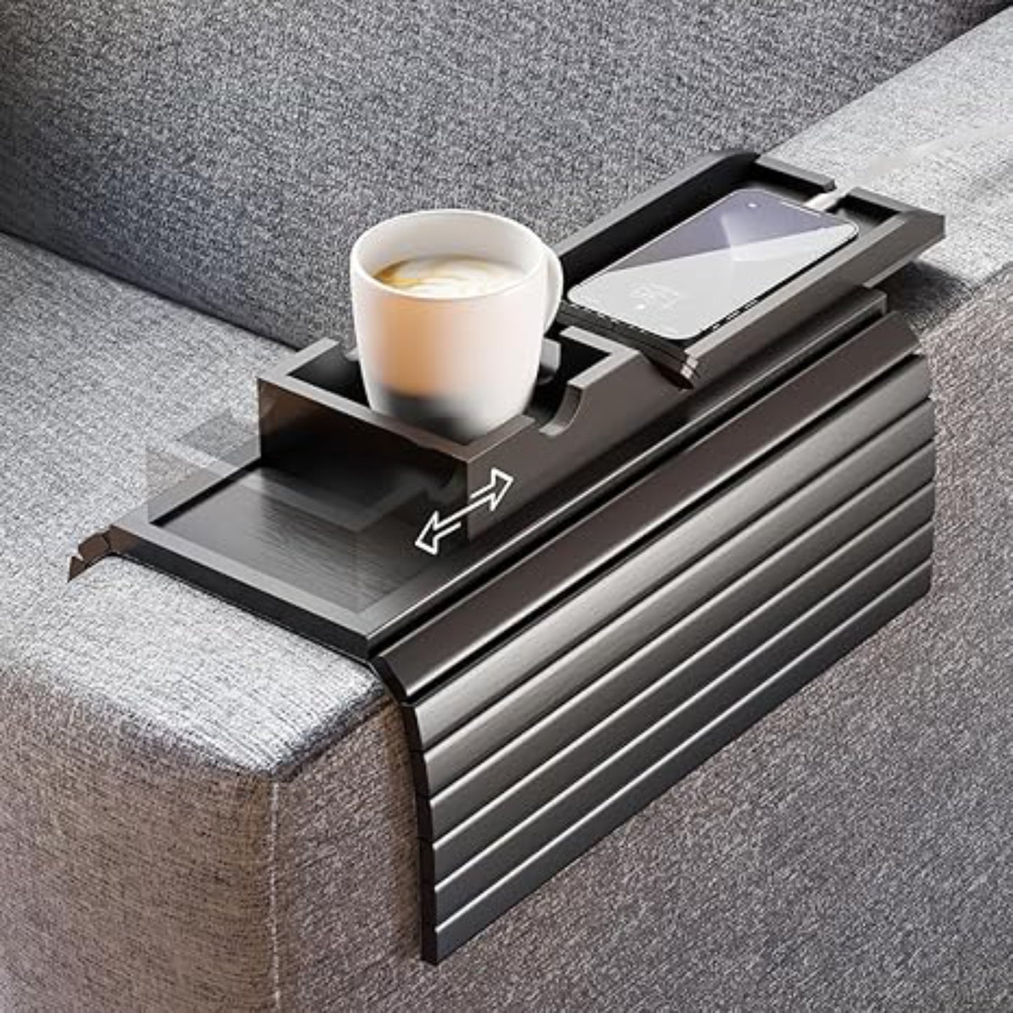 Home Sparkle Bamboo Couch Armrest Tray 2 in 1 - Cup Holder & Sofa Arm Tray - Anti-Slip, Foldable - Black