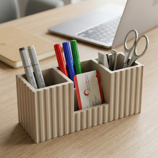 Home Sparkle Wooden Desk Organizer | Beige|Desktop Accessories Organizer for Office & Home | Multi-Compartment Pen, Pencil, Scissors & Card Holder