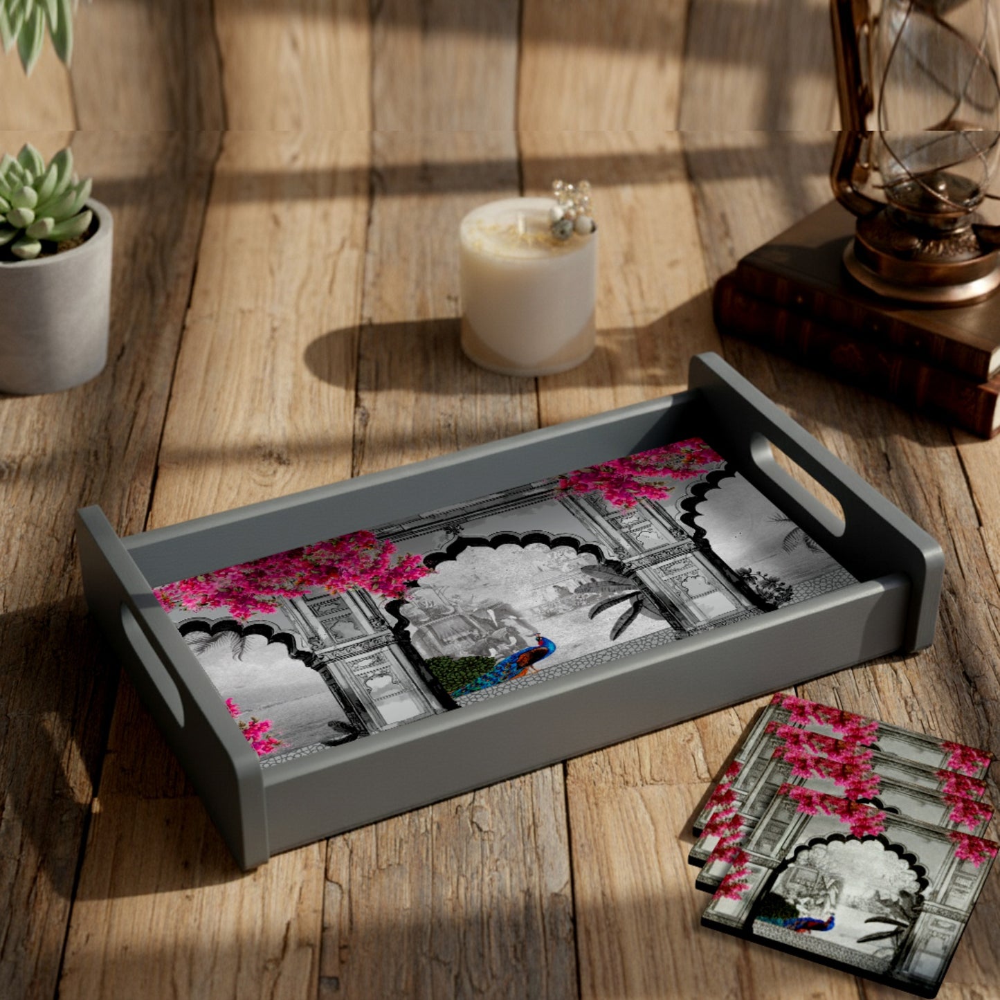 Wooden Serving Tray – 17.75" x 12" x 2.75", Reversible Water-Resistant Tray, Engineered Wood, Multipurpose Tray for Kitchen, Dining & Home Decor – Stylish & Strong