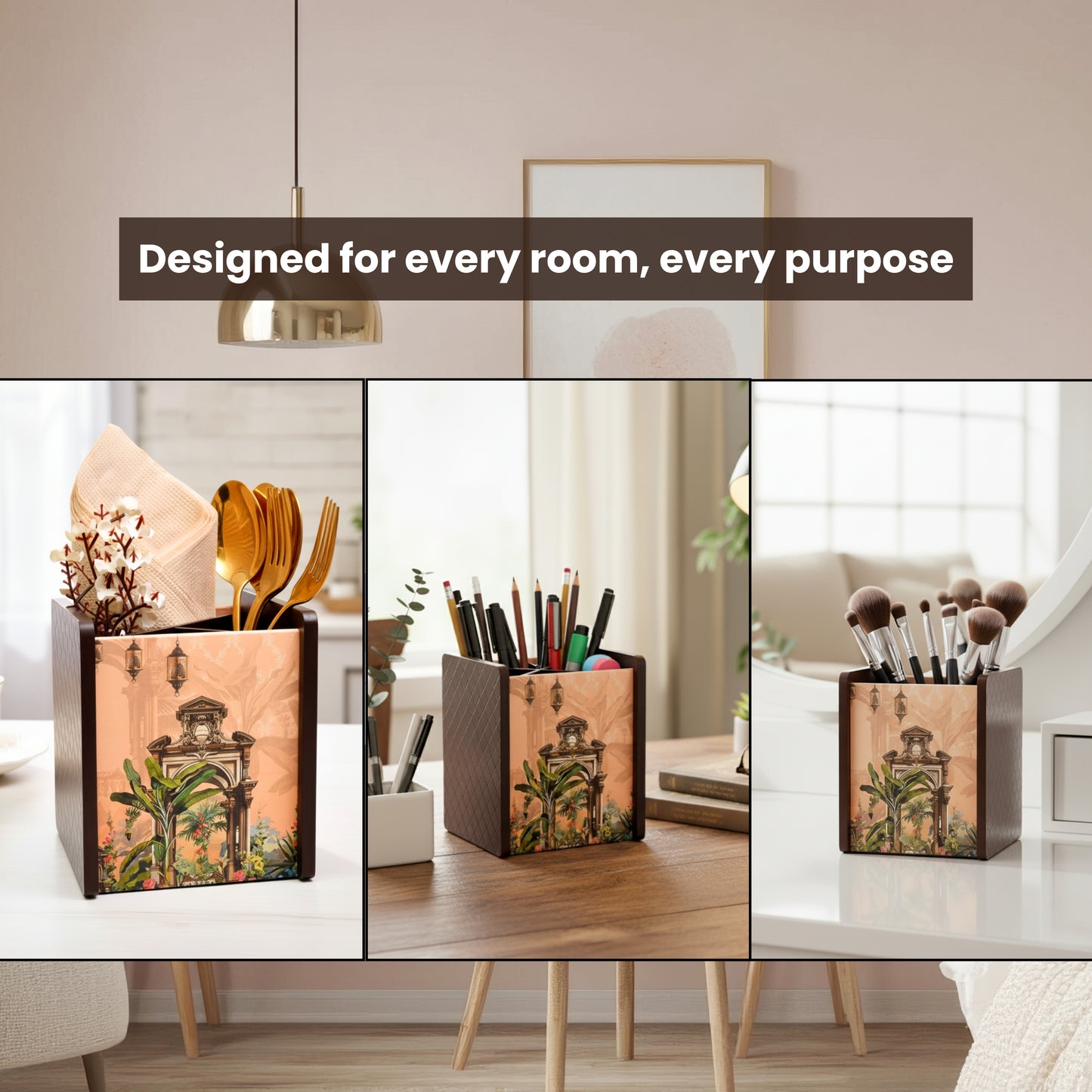 Wooden Cutlery Holder for Dining Table & Kitchen | Multi-Compartment Utensil Organizer for Spoons, Forks, Knives & Napkins