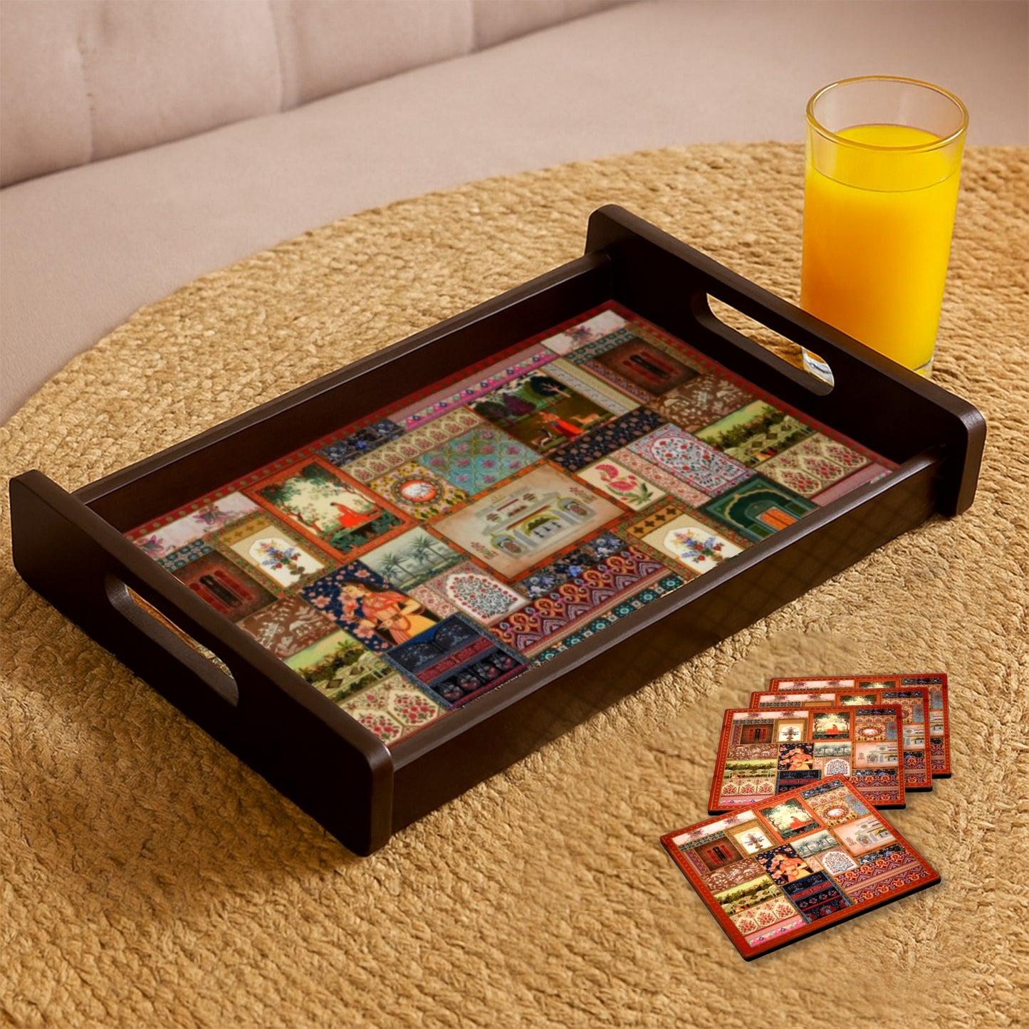 Wooden Serving Tray – 17.75" x 12" x 2.75", Reversible Water-Resistant Tray, Engineered Wood, Multipurpose Tray for Kitchen, Dining & Home Decor – Stylish & Strong