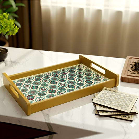 Wooden Serving Tray – 17.75" x 12" x 2.75", Reversible Water-Resistant Tray, Engineered Wood, Multipurpose Tray for Kitchen, Dining & Home Decor – Stylish & Strong