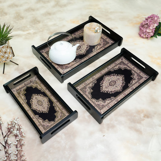 Set of 3 Printed Wooden Serving Trays for Kitchen, Tea, Coffee & Snacks | Decorative MDF Tray Set for Home & Gifting