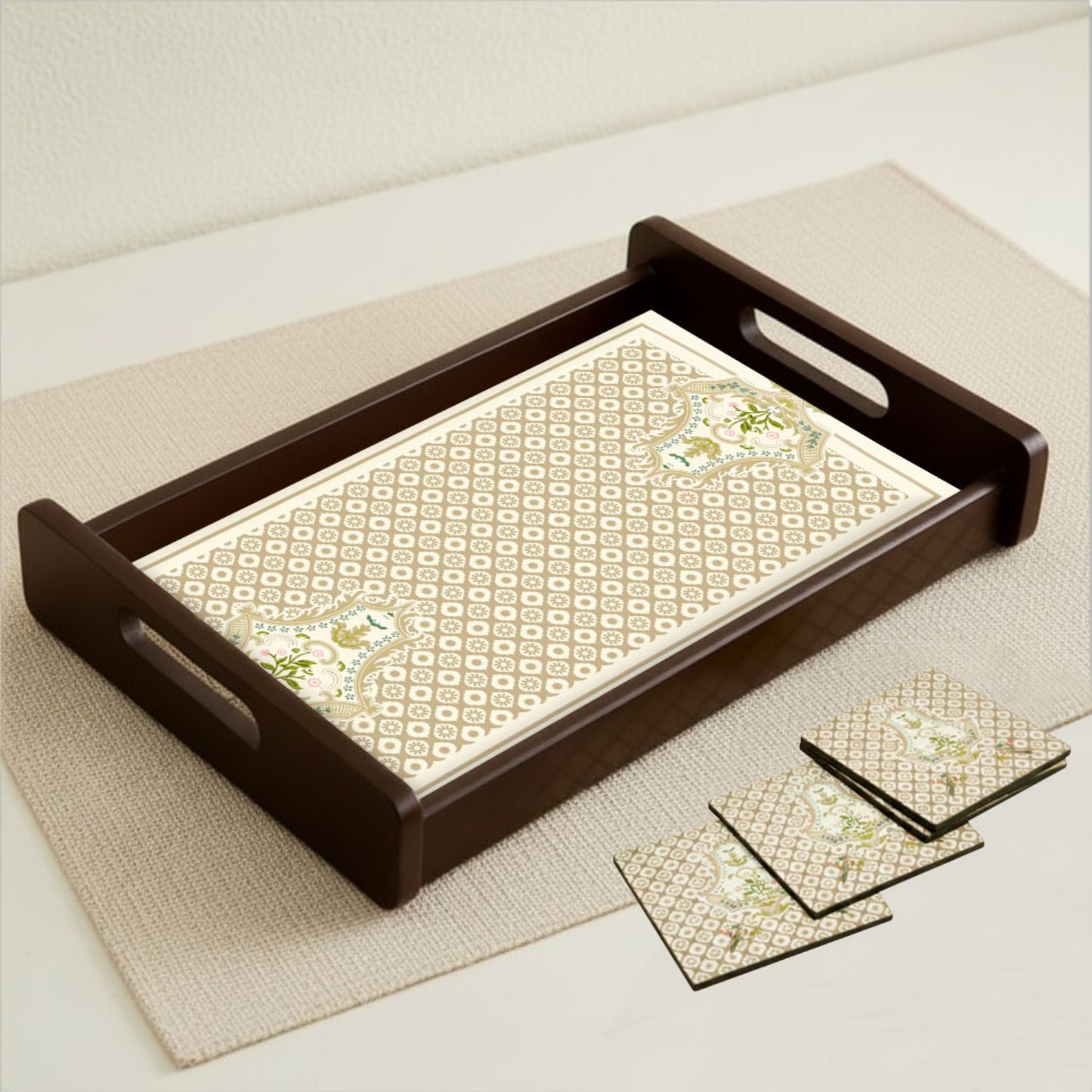 Wooden Serving Tray – 17.75" x 12" x 2.75", Reversible Water-Resistant Tray, Engineered Wood, Multipurpose Tray for Kitchen, Dining & Home Decor – Stylish & Strong