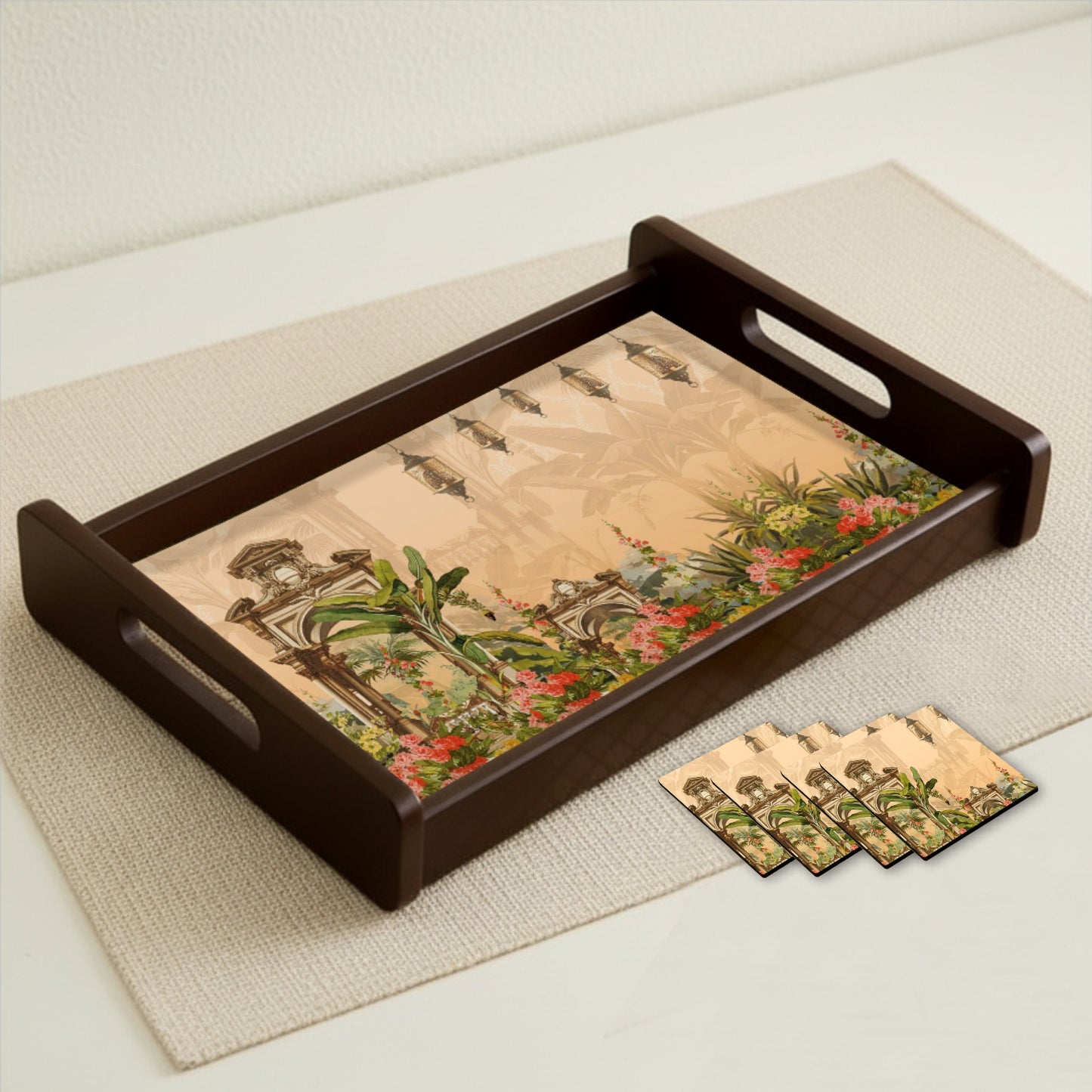 Wooden Serving Tray – 17.75" x 12" x 2.75", Reversible Water-Resistant Tray, Engineered Wood, Multipurpose Tray for Kitchen, Dining & Home Decor – Stylish & Strong