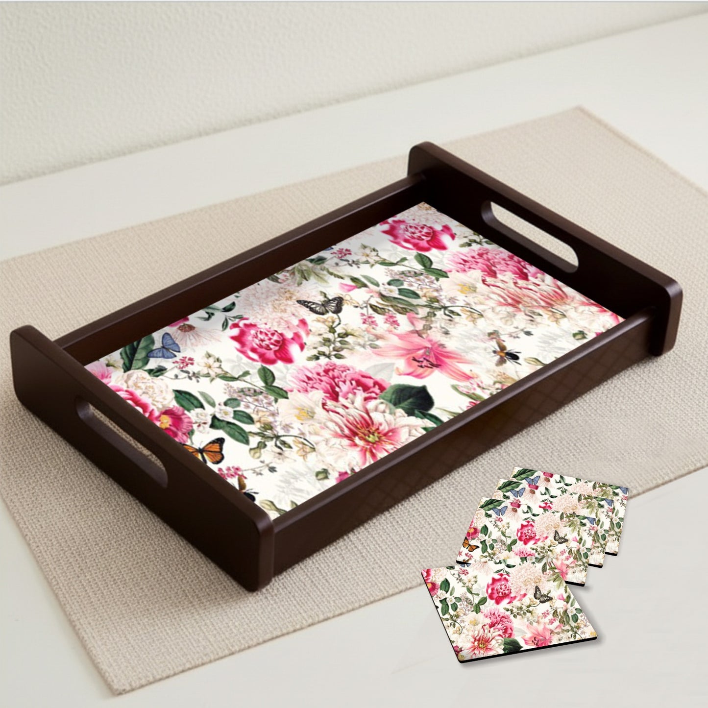 Wooden Serving Tray – 17.75" x 12" x 2.75", Reversible Water-Resistant Tray, Engineered Wood, Multipurpose Tray for Kitchen, Dining & Home Decor – Stylish & Strong